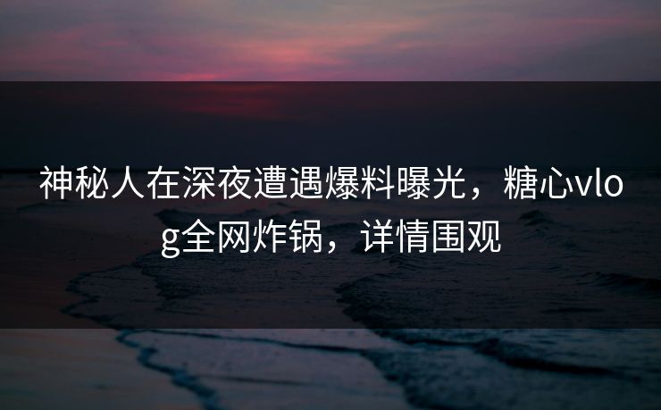 神秘人在深夜遭遇爆料曝光,糖心vlog全网炸锅,详情围观